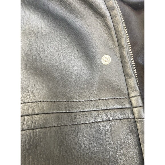 Calvin Klein Jeans Faux Leather Coat XL Black Jacket Hooded Mid Length Matrix - Picture 15 of 16